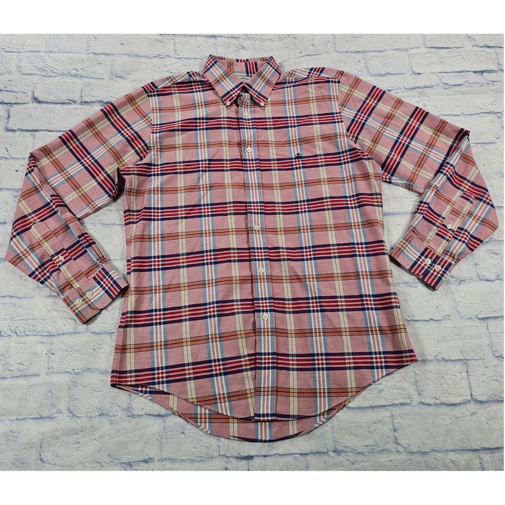 Brooks Brothers Button Shirt Men Medium Red Plaid Long Sleeve Oxford Preppy VTG